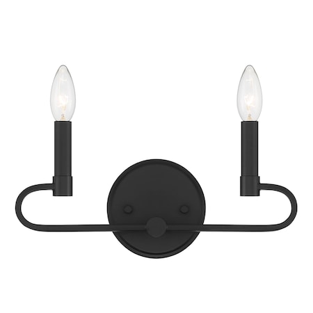 Designers Fountain Summit 14in 2-Light Matte Black Modern Indoor Vanity Light with Candelabra-Style Curves D269C-2B-MB